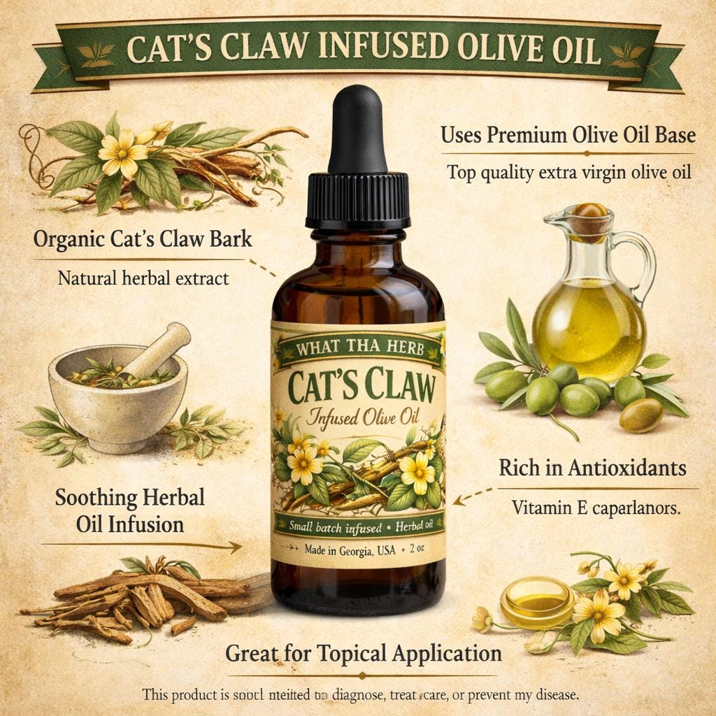 Cat's Claw Infused Olive Oil | Herbal Skin Moisturizer, Small Batch Botanical Blend