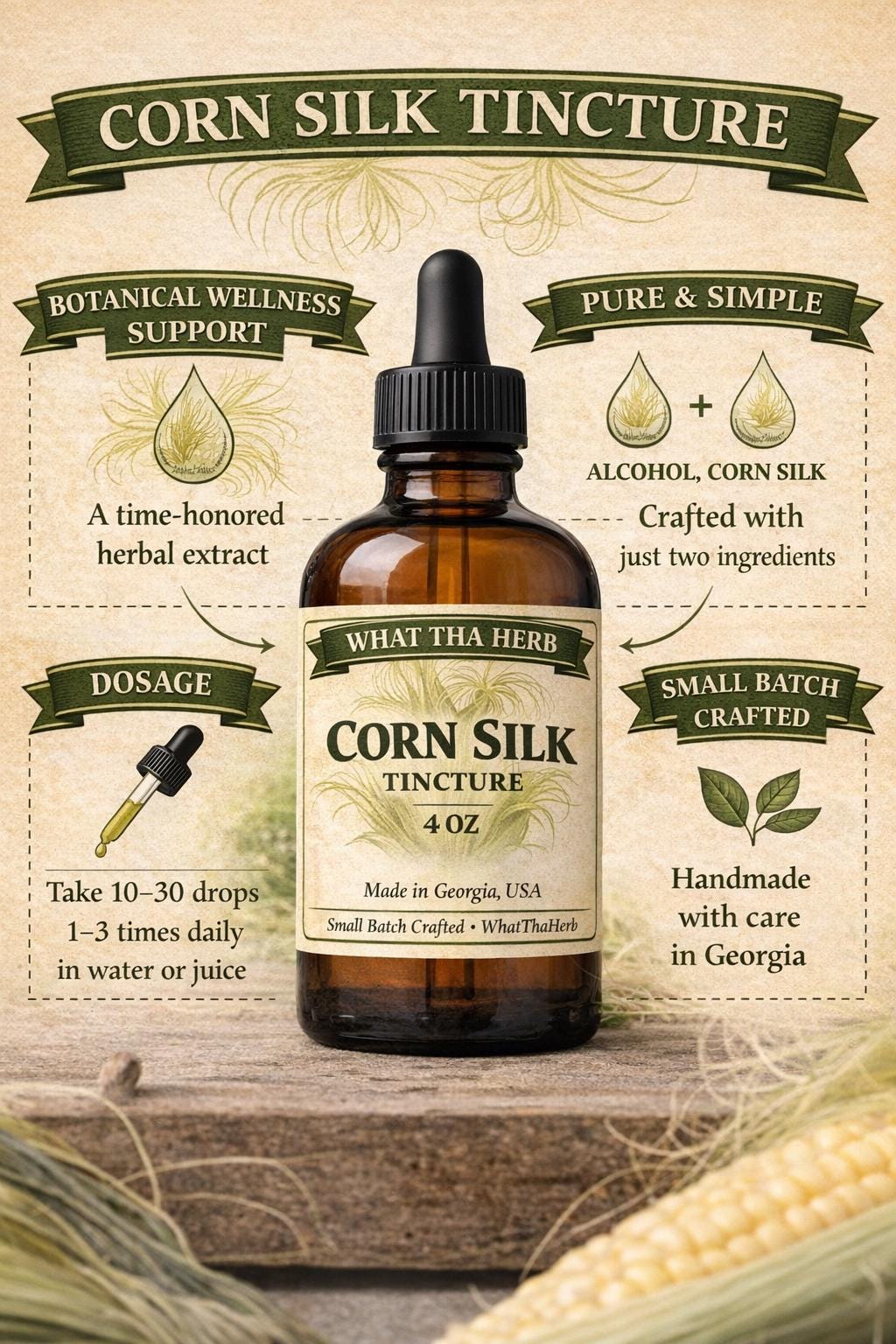 Corn Silk Tincture | Small Batch Herbal Extract, Plant Drops