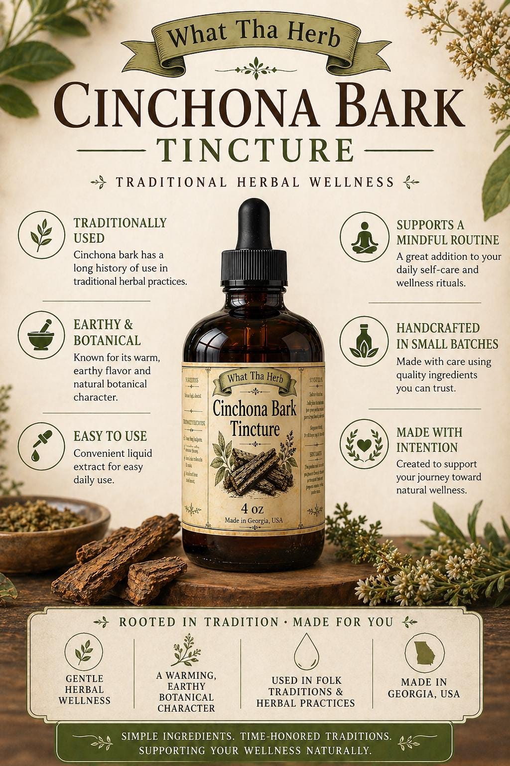 Cinchona Bark Tincture | Herbal Extract | Botanical Wellness | 2 oz or 4 oz Dropper Bottle