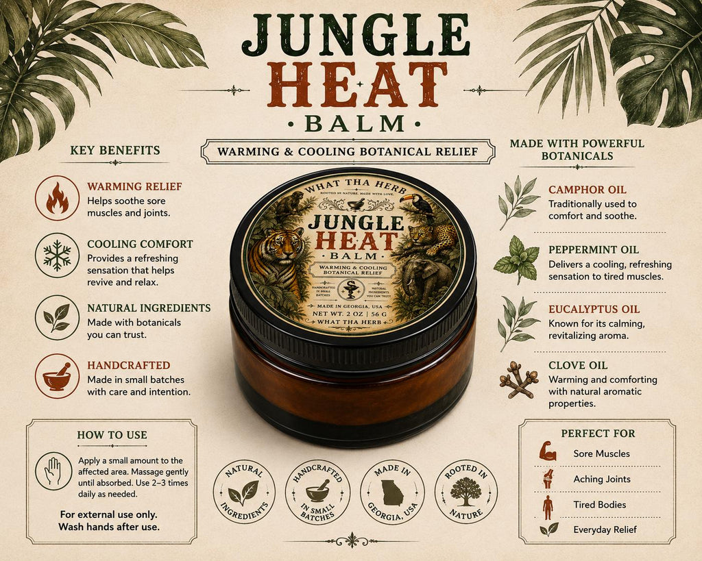 Jungle Heat Balm | Warming & Cooling Botanical Balm | Handmade Herbal Comfort Balm | 2 oz Amber Glass Jar