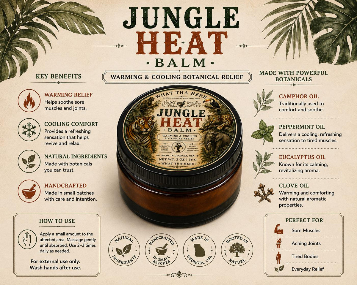 Jungle Heat Balm | Warming & Cooling Botanical Balm | Handmade Herbal Comfort Balm | 2 oz Amber Glass Jar
