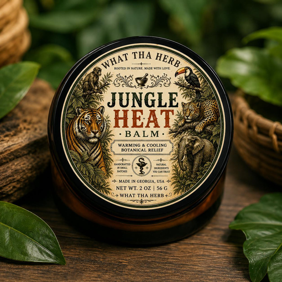 Jungle Heat Balm | Warming & Cooling Botanical Balm | Handmade Herbal Comfort Balm | 2 oz Amber Glass Jar
