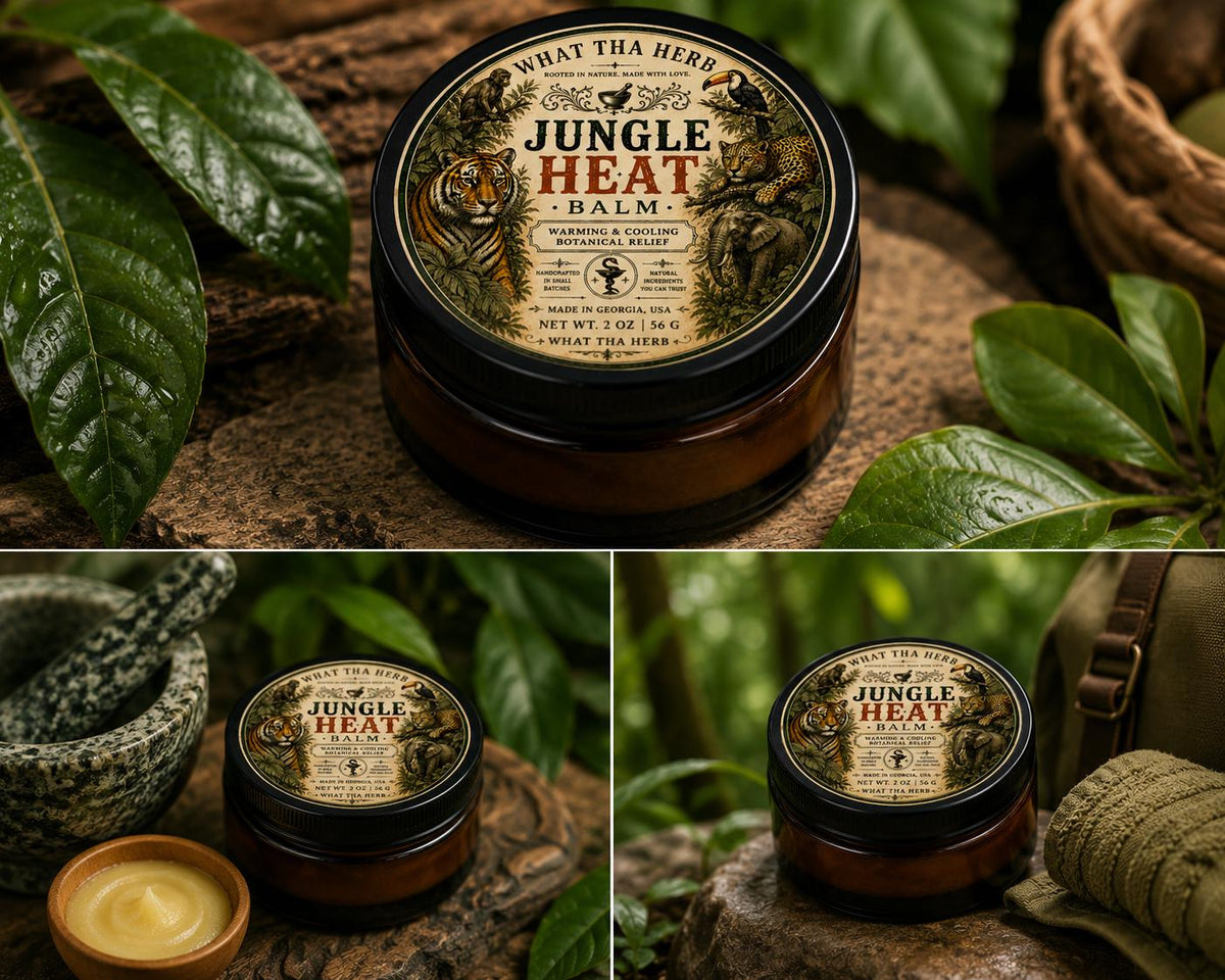 Jungle Heat Balm | Warming & Cooling Botanical Balm | Handmade Herbal Comfort Balm | 2 oz Amber Glass Jar
