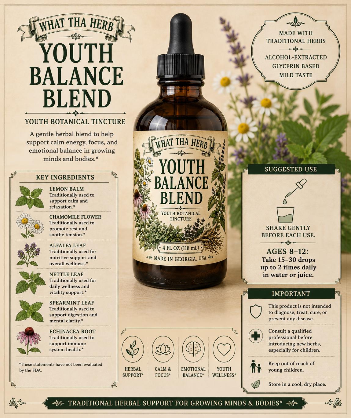 Youth Balance Tincture - Botanical Glycerite for Kids