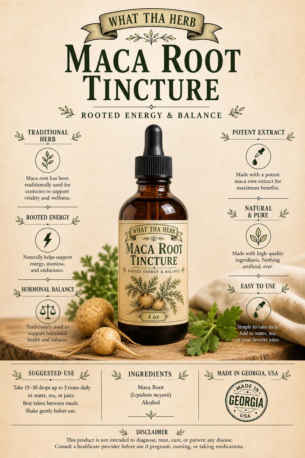 Maca Root Tincture for Energy, Stamina & Balance | Herbal Extract Drops | Adaptogen Support |