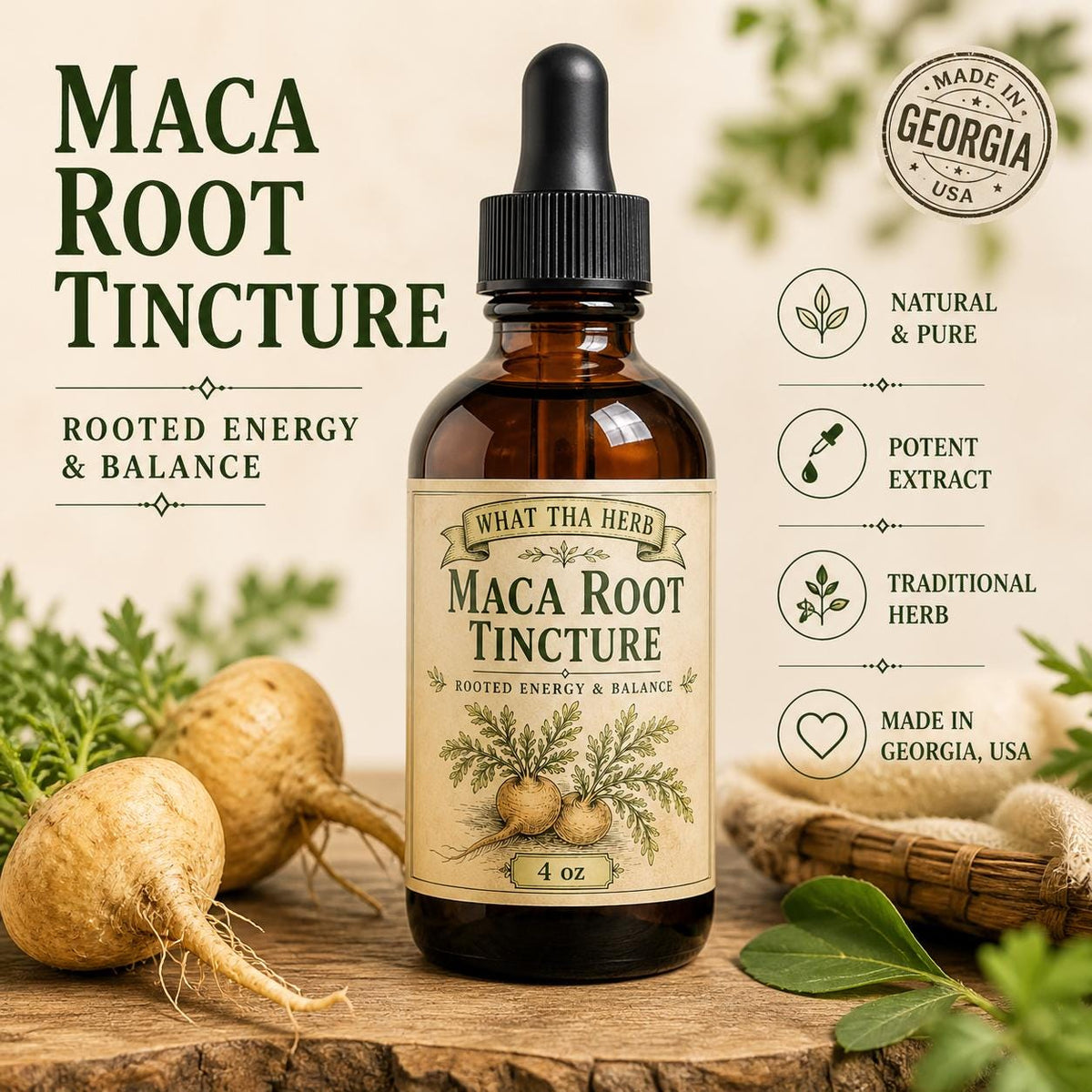 Maca Root Tincture for Energy, Stamina & Balance | Herbal Extract Drops | Adaptogen Support |