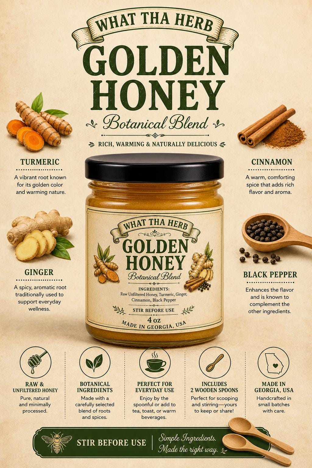 Golden Honey Blend | Turmeric Ginger Ceylon Cinnamon Warming Botanical Infusion