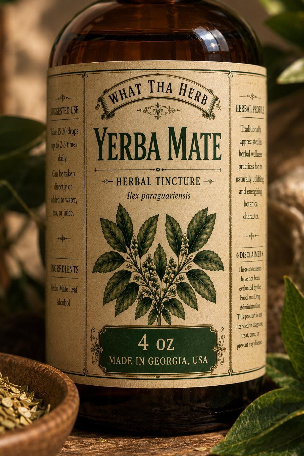 Yerba Mate Tincture – Herbal Energy Extract | Amber Glass Dropper Bottle