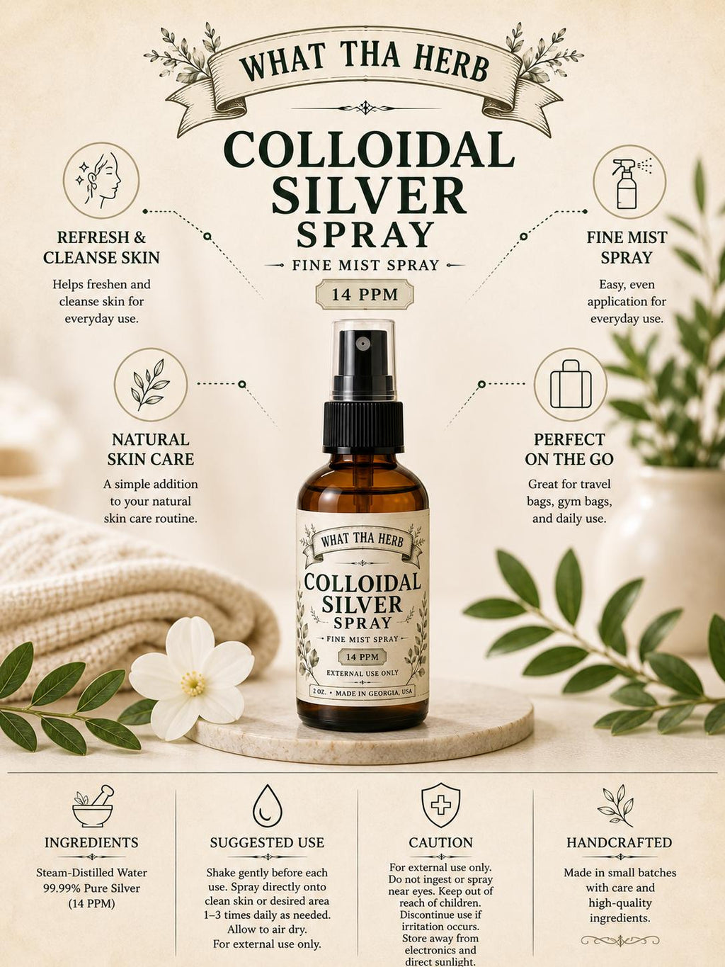Colloidal Silver Spray | Fine Mist, 14 PPM, External Use (1 oz & 2 oz)
