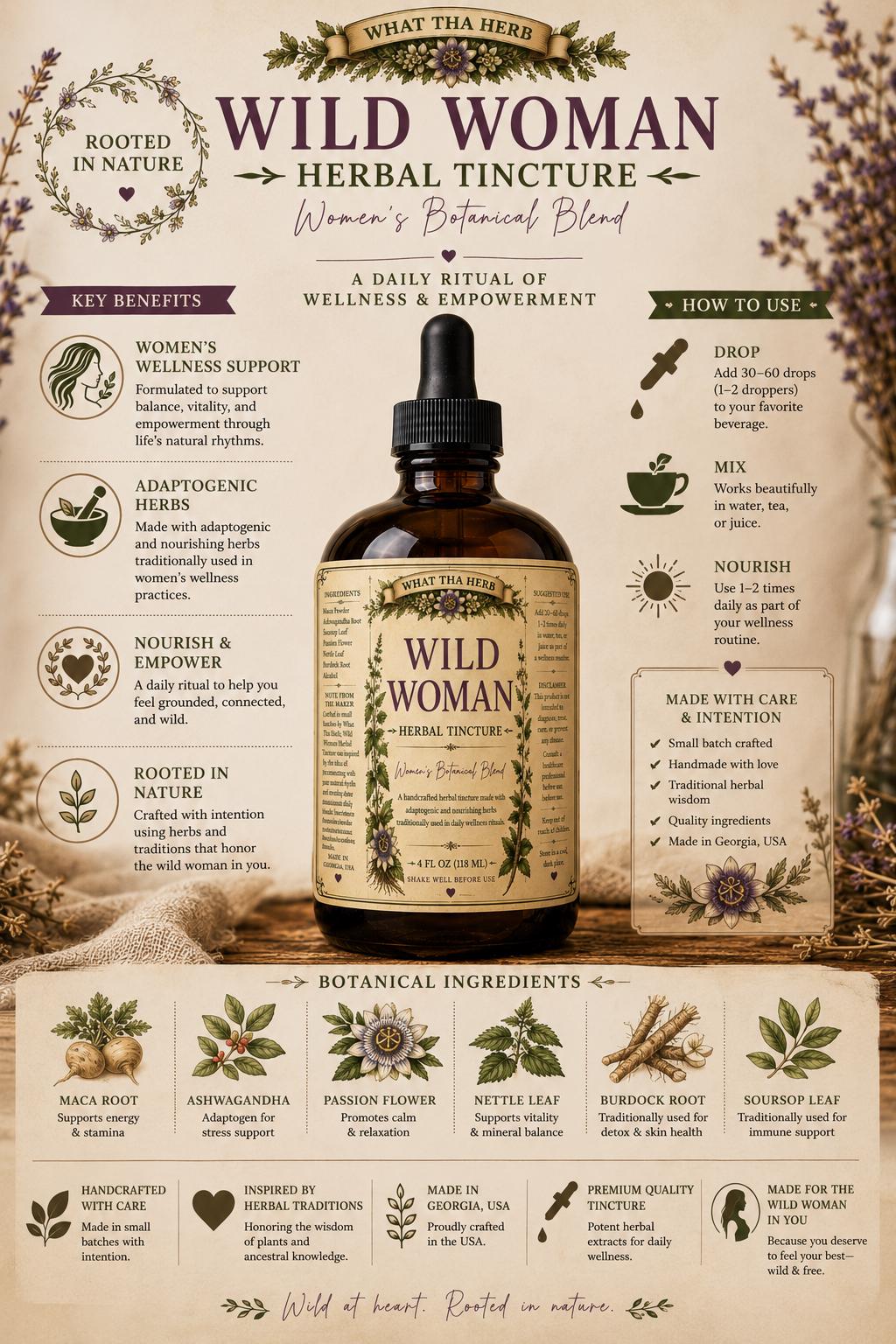 Wild Woman Herbal Tincture | Women’s Botanical Blend | Maca Ashwagandha Herbal Drops | Daily Herbal Ritual