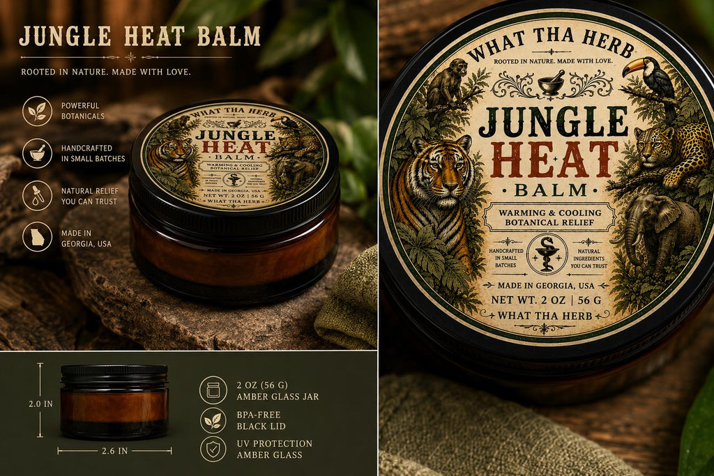 Jungle Heat Balm | Warming & Cooling Botanical Balm | Handmade Herbal Comfort Balm | 2 oz Amber Glass Jar