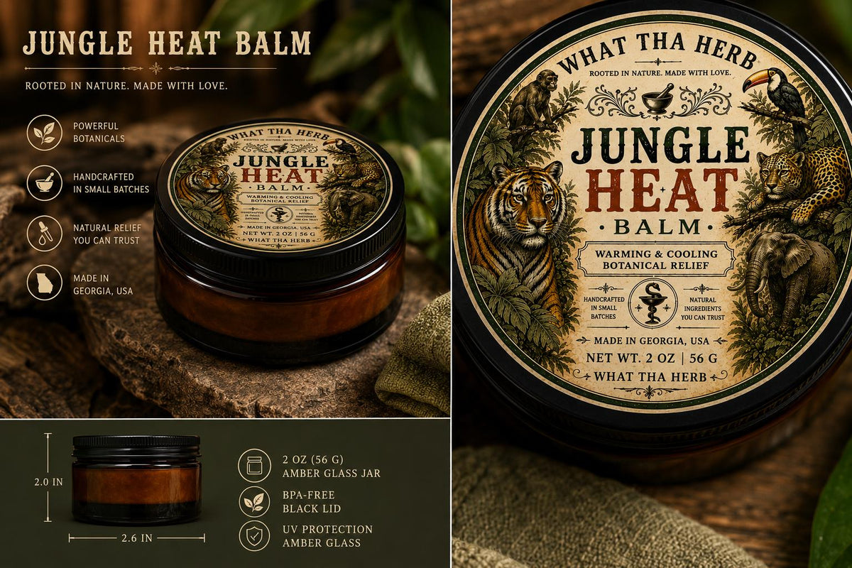 Jungle Heat Balm | Warming & Cooling Botanical Balm | Handmade Herbal Comfort Balm | 2 oz Amber Glass Jar