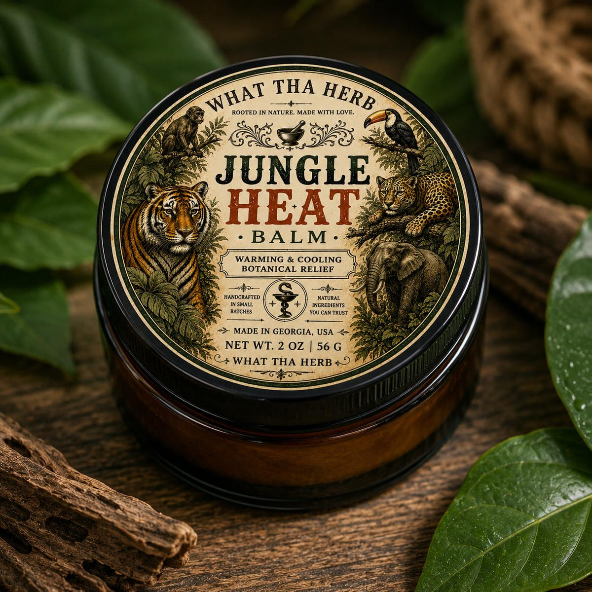 Jungle Heat Balm | Warming & Cooling Botanical Balm | Handmade Herbal Comfort Balm | 2 oz Amber Glass Jar