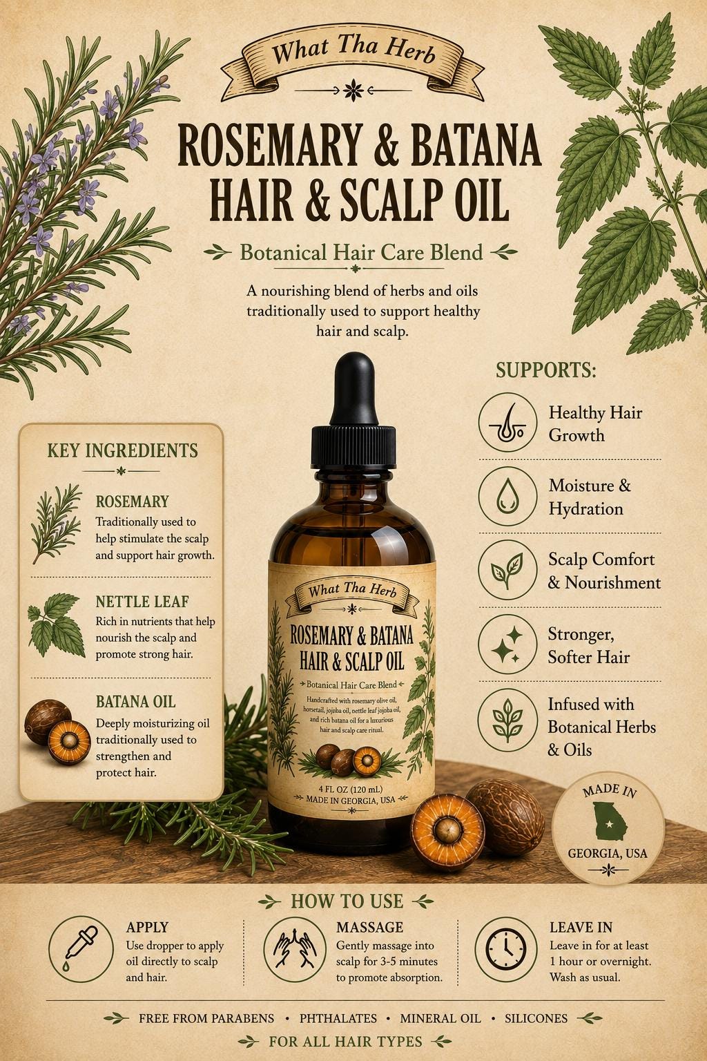 Rosemary Batana Hair Oil | Hair & Scalp Oil | Botanical Hair Care Treatment