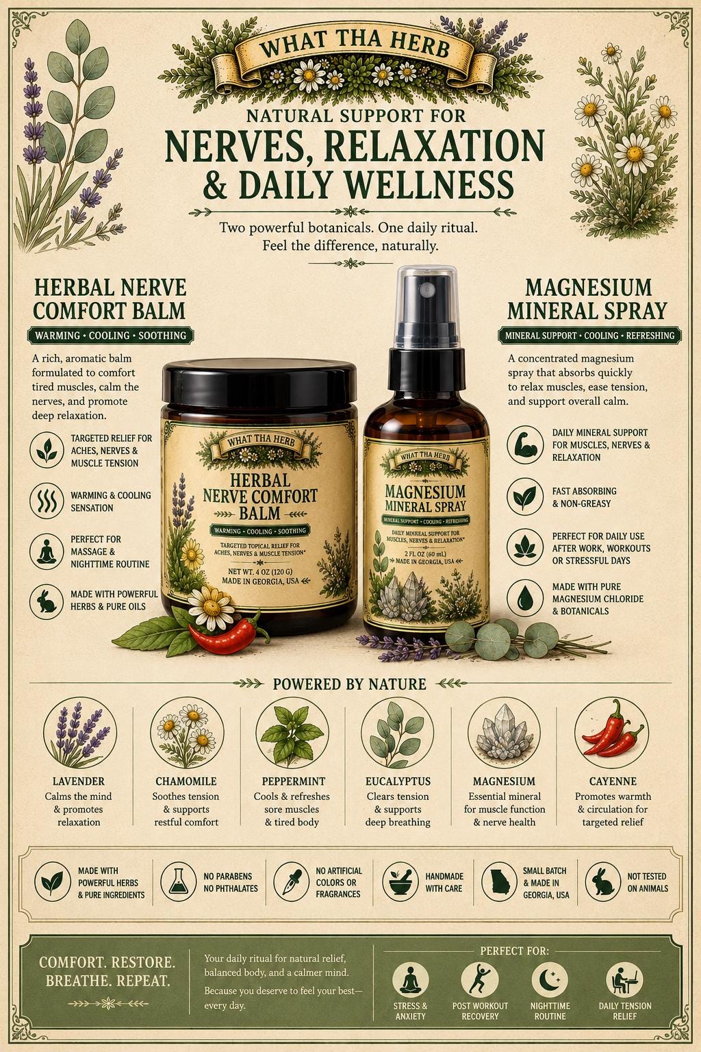 Nerve Relief Ritual Set | Magnesium Spray & Herbal Comfort Balm | 2-Step Botanical Self-Care System