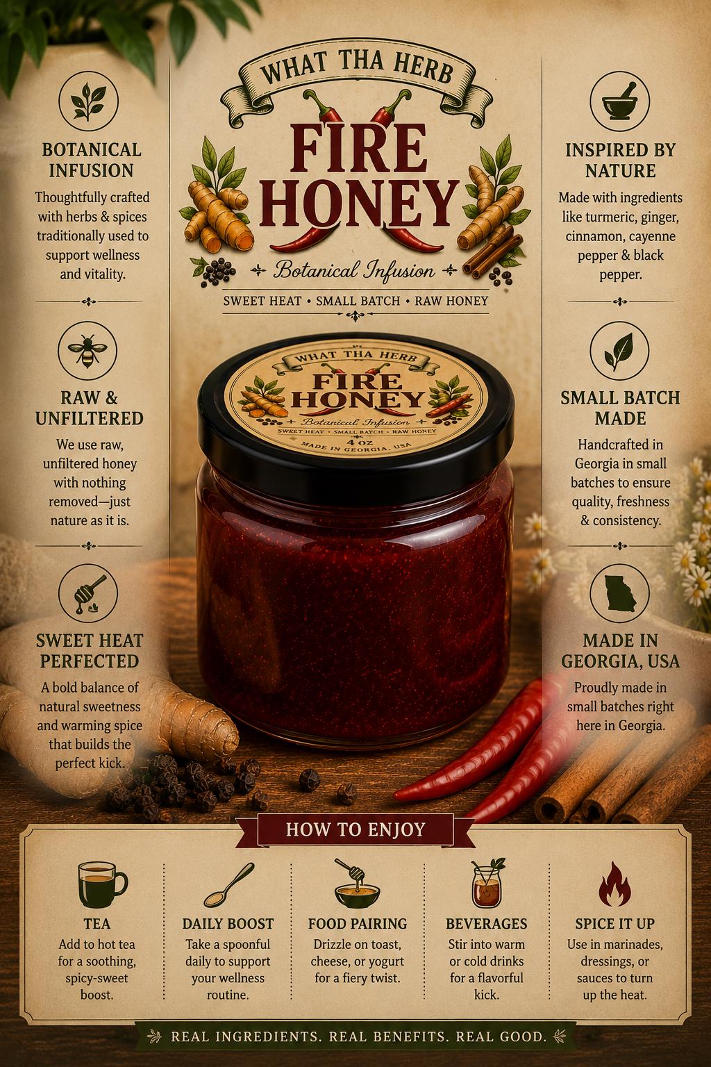 Fire Honey Blend | Raw Honey Turmeric Ginger Cayenne Ceylon Cinnamon