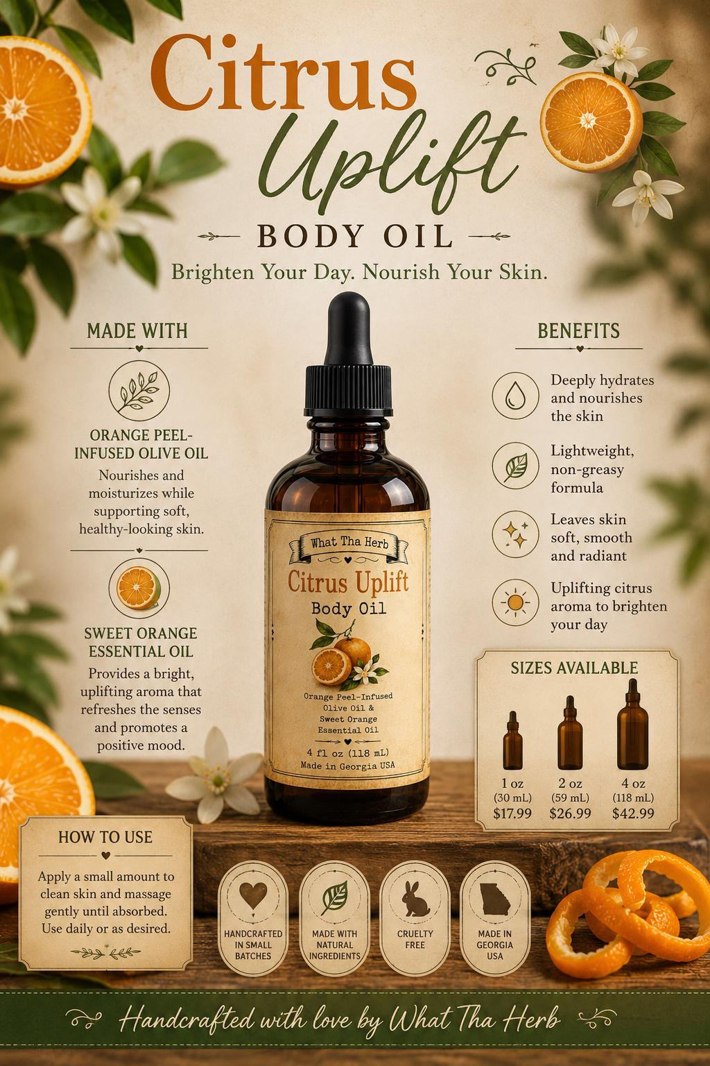 Citrus Uplift Body Oil | Orange Essential Oil Body Oil | Aromatherapy Body Oil | Botanical Body Oil | Moisturizing Skin Oil