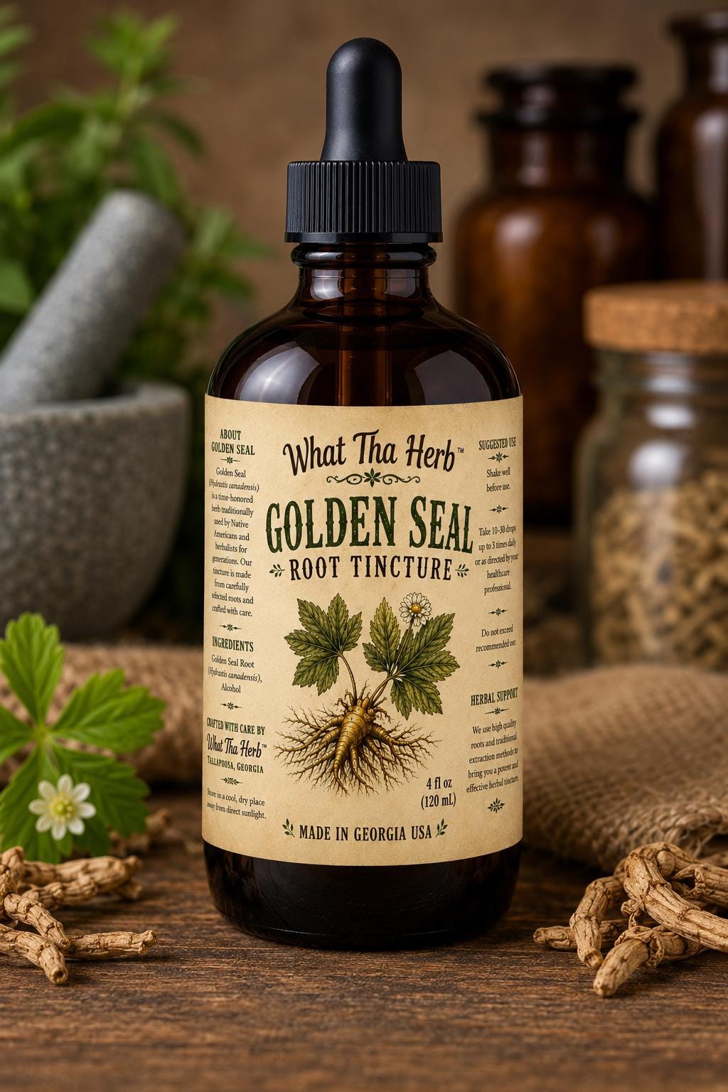 Golden Seal Root Tincture – Herbal Extract | Amber Glass Dropper Bottle