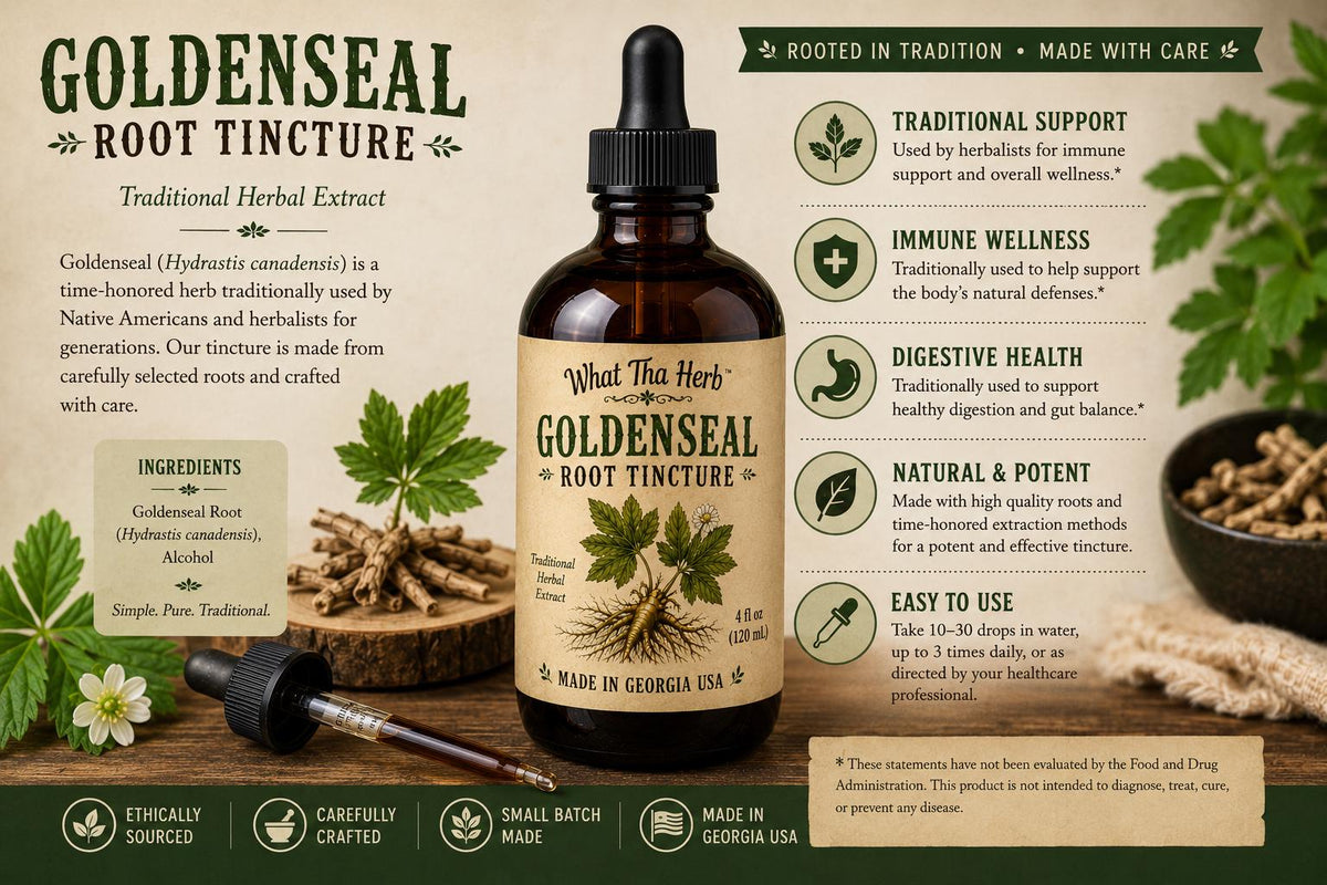 Golden Seal Root Tincture – Herbal Extract | Amber Glass Dropper Bottle