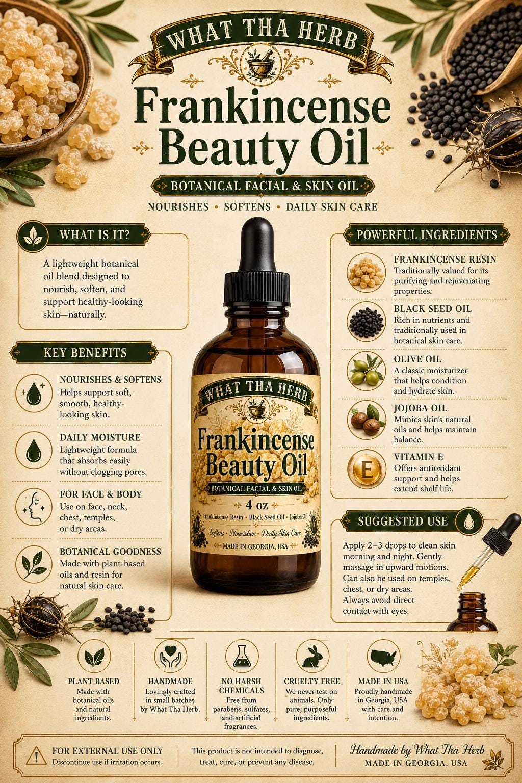 Frankincense Beauty Oil | Black Seed + Frankincense Resin | 1, 2 and 4 oz Dropper Bottle
