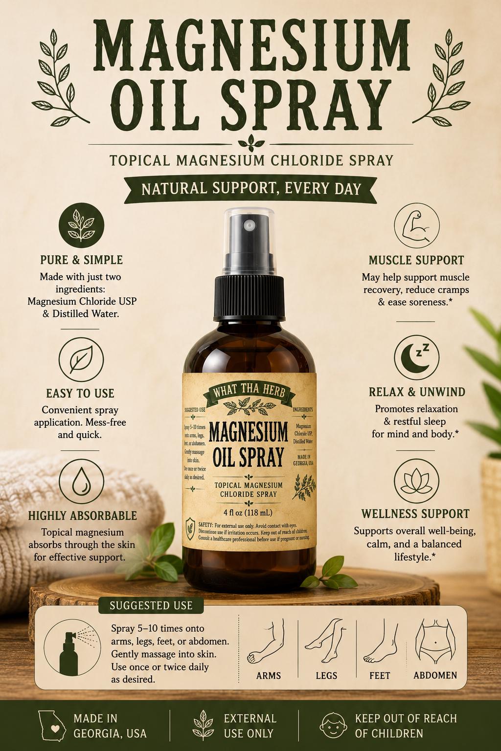 Magnesium Oil Spray | Topical Magnesium Chloride Spray | 2 oz or 4 oz