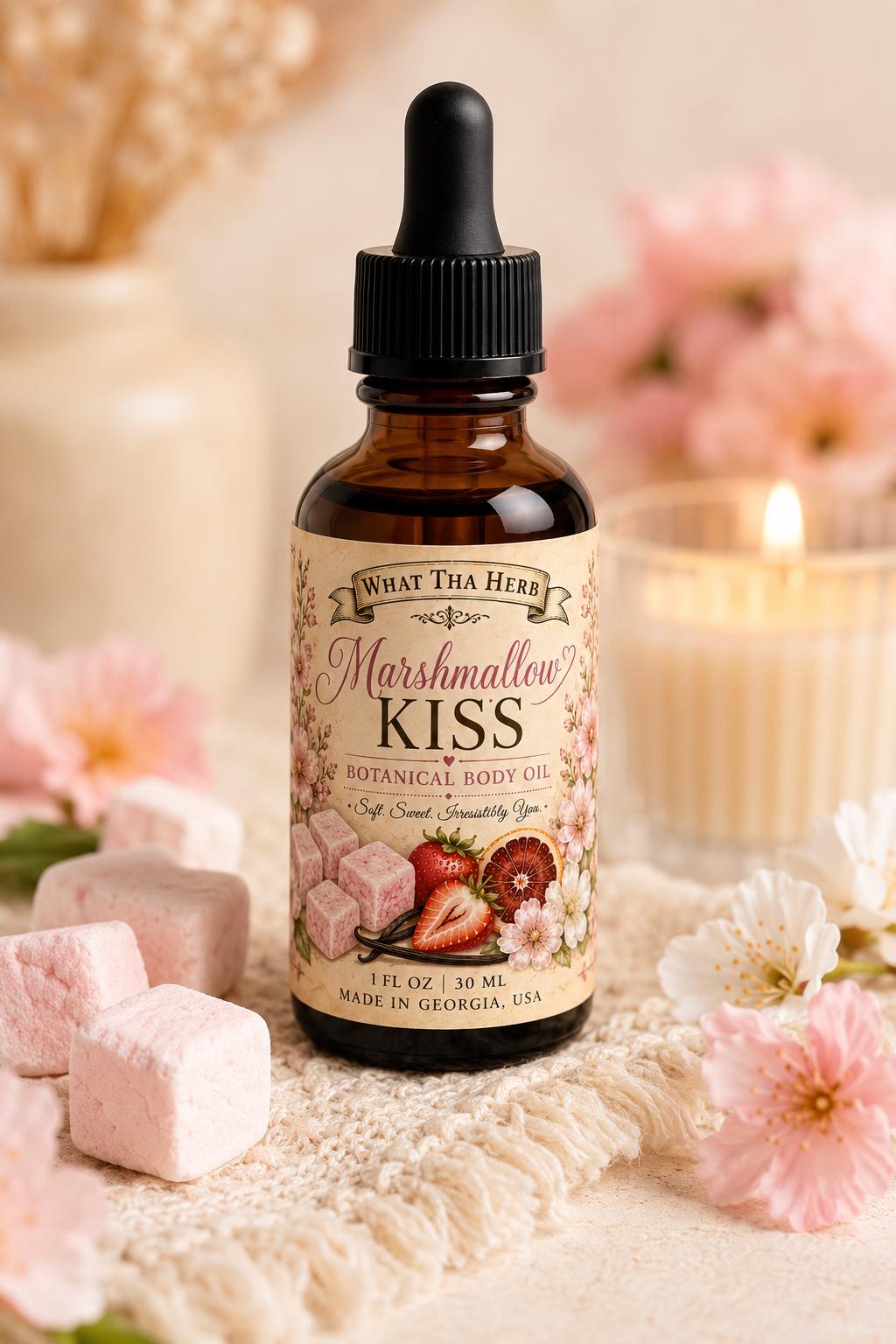 Marshmallow Kiss Botanical Body Oil | Vanilla Bean Jojoba Oil | Sweet Marshmallow & Strawberry Body Oil