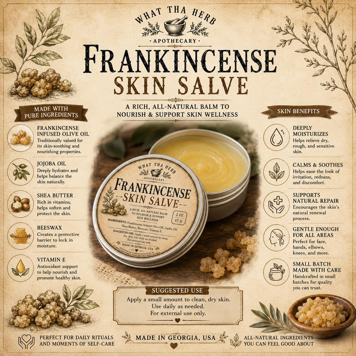 Frankincense Skin Salve | Frankincense Infused Olive Oil Balm | Botanical Moisturizing Salve | Dry Skin Support