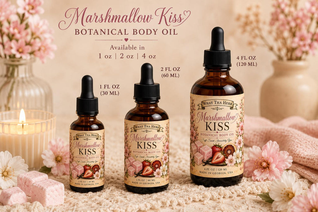 Marshmallow Kiss Botanical Body Oil | Vanilla Bean Jojoba Oil | Sweet Marshmallow & Strawberry Body Oil