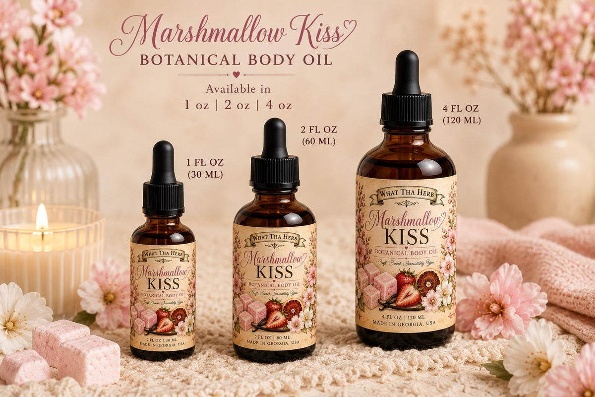Marshmallow Kiss Botanical Body Oil | Vanilla Bean Jojoba Oil | Sweet Marshmallow & Strawberry Body Oil