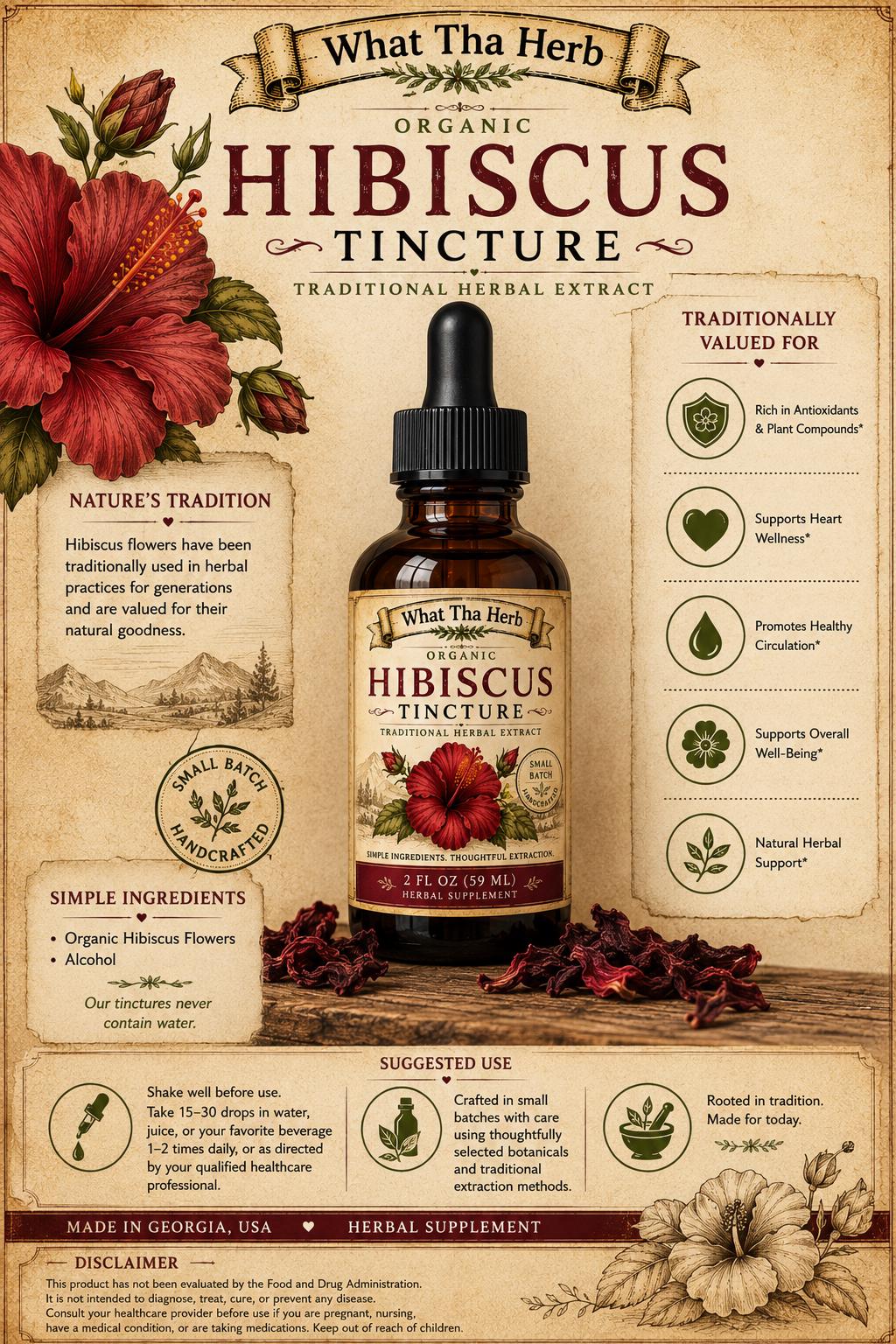 Organic Hibiscus Tincture | Hibiscus Extract | Traditional Herbal Botanical