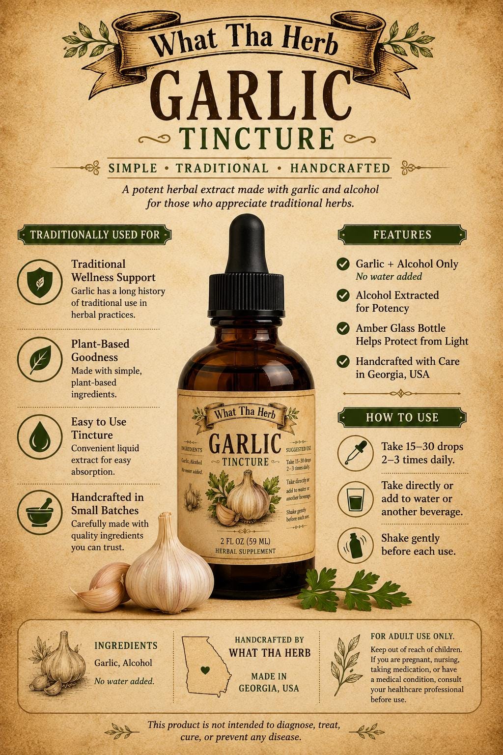 Garlic Tincture | Traditional Herbal Extract | Handcrafted Herbal Wellness Drops