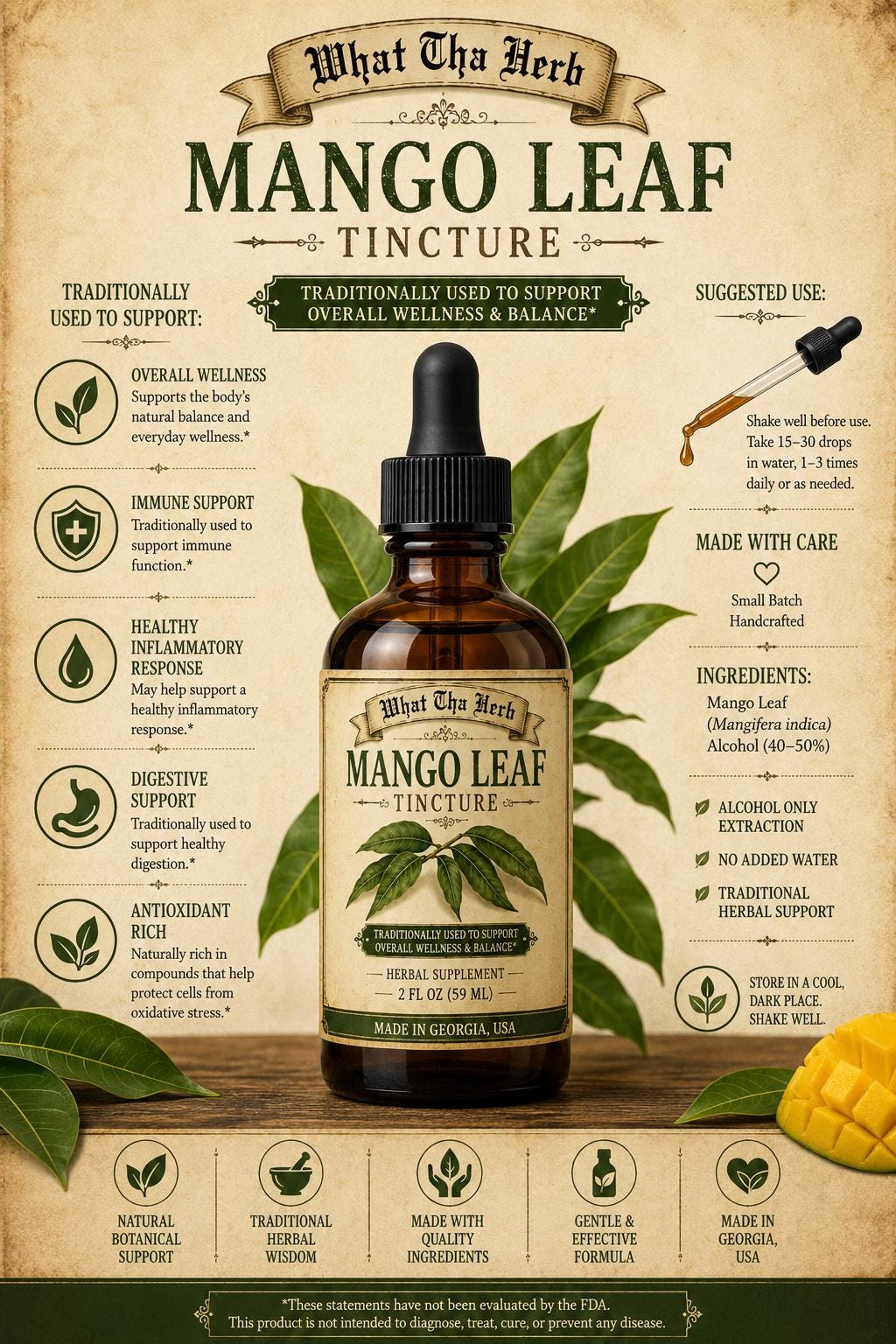 Mango Leaf Tincture | Herbal Extract for Blood Sugar Balance, Heart & Digestive Support