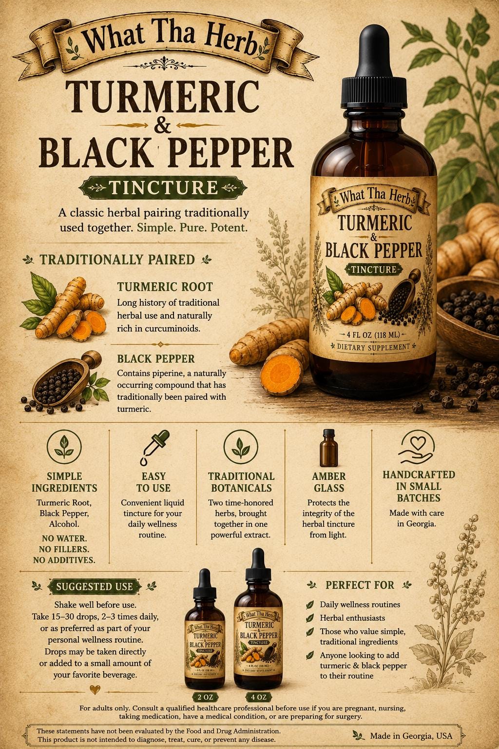 Turmeric & Black Pepper Tincture | Herbal Liquid Extract | Handcrafted Botanical Drops