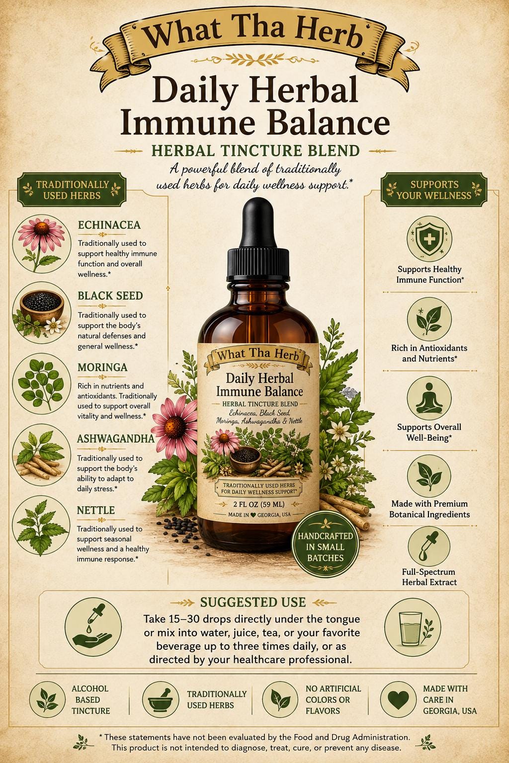 Daily Herbal Immune Balance Tincture | Nettle, Moringa, Ashwagandha, Black Seed Blend