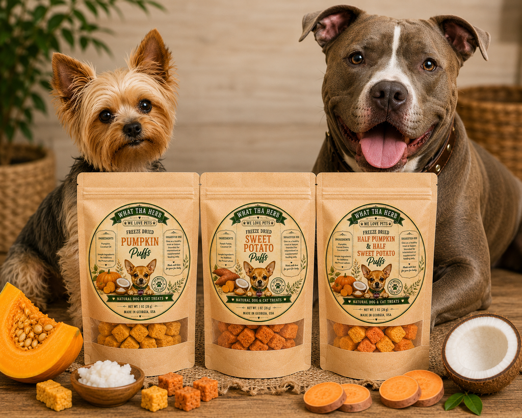 Freeze-Dried Pumpkin & Sweet Potato Puffs for Dogs & Cats
