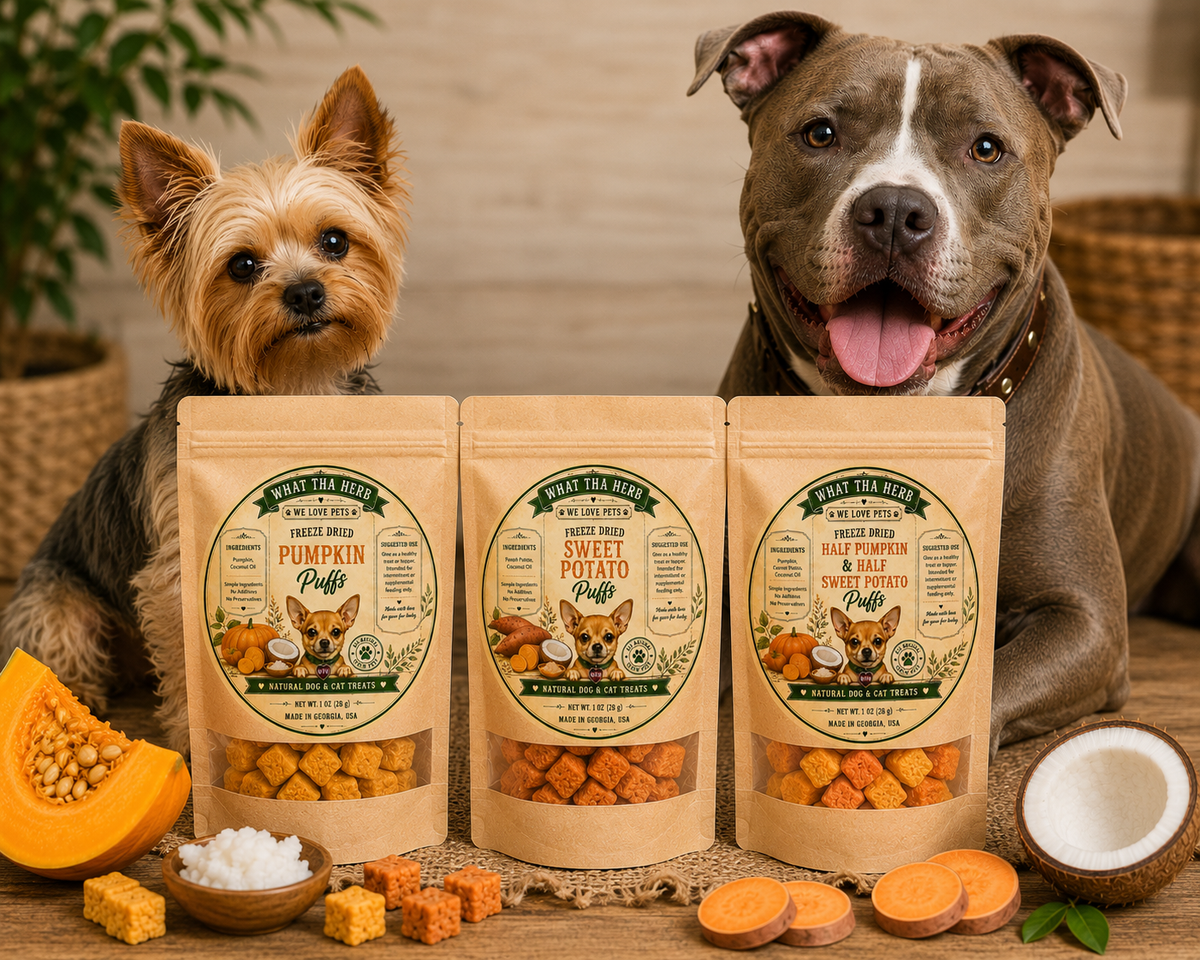 Freeze-Dried Pumpkin & Sweet Potato Puffs for Dogs & Cats