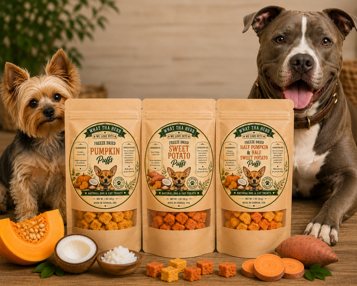 Freeze-Dried Pumpkin & Sweet Potato Puffs for Dogs & Cats