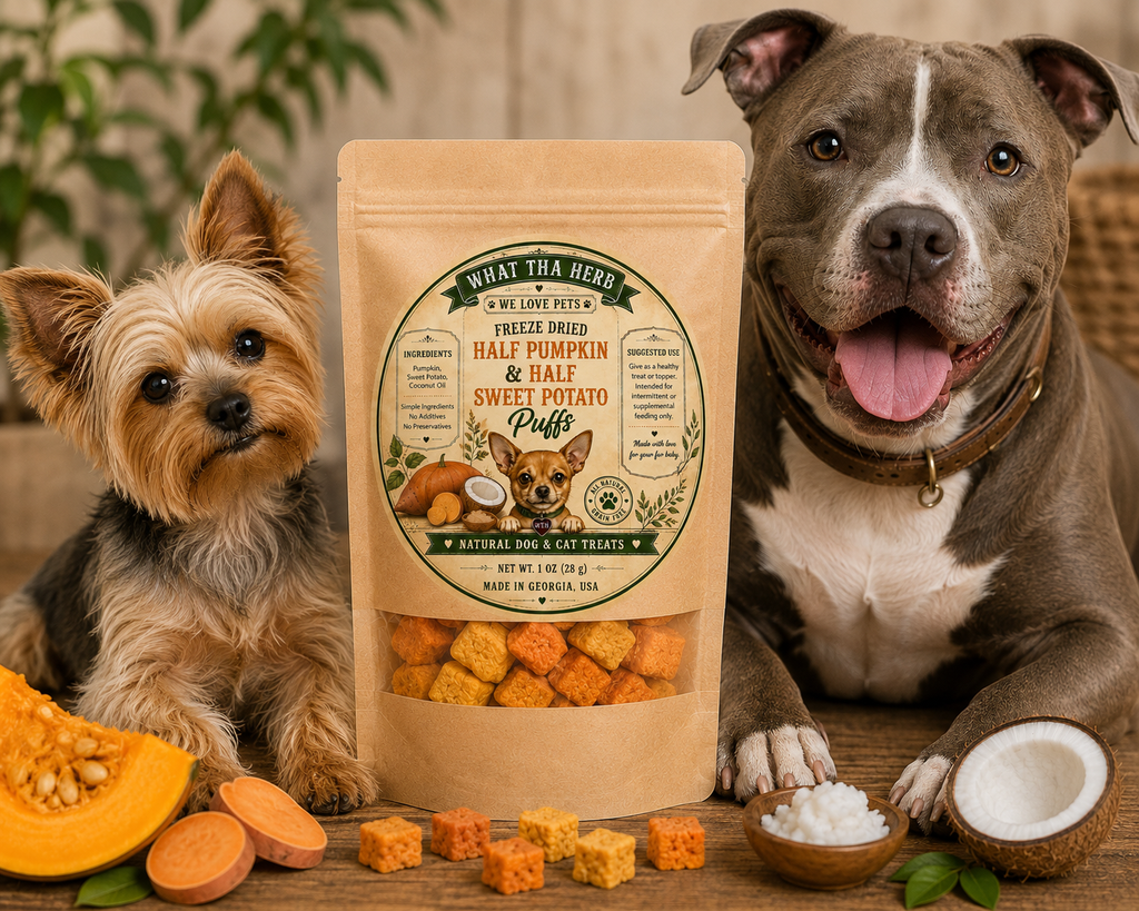 Freeze-Dried Pumpkin & Sweet Potato Puffs for Dogs & Cats