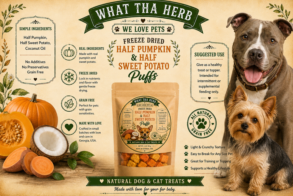 Freeze-Dried Pumpkin & Sweet Potato Puffs for Dogs & Cats